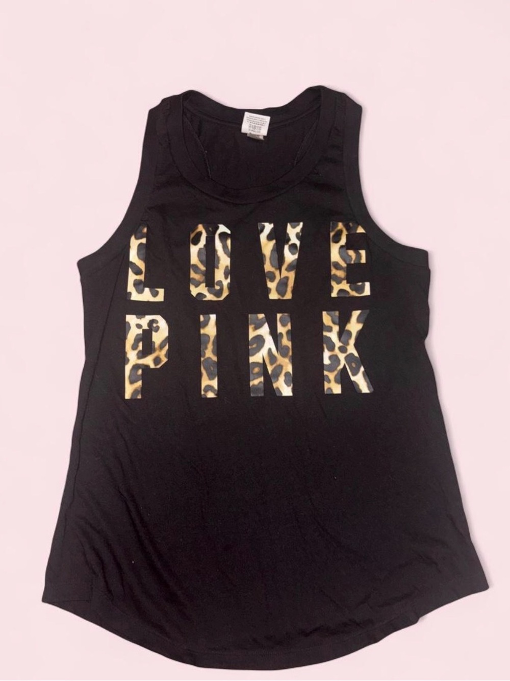 PINK Victoria's Secret Black Tank with Leopard Print 'LOVE PINK'